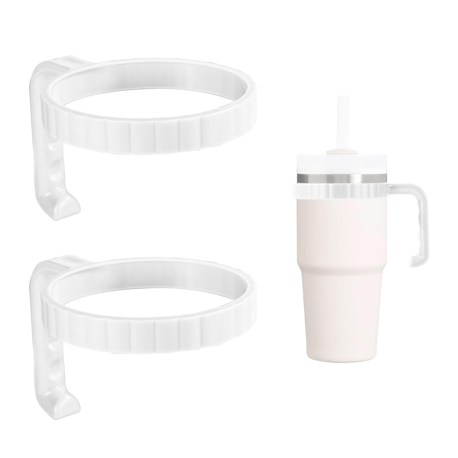 Trinkglas-Griff für Stanley 590 ml Quencher H2.0 Flowstate Becher, Bechergriff-Aufsatz, 590 ml, rutschfester Auto-Becherhalter, freundlich, verbesserter Griff für Becherzubehör, Weiß, 2 Stück von PEUTIER