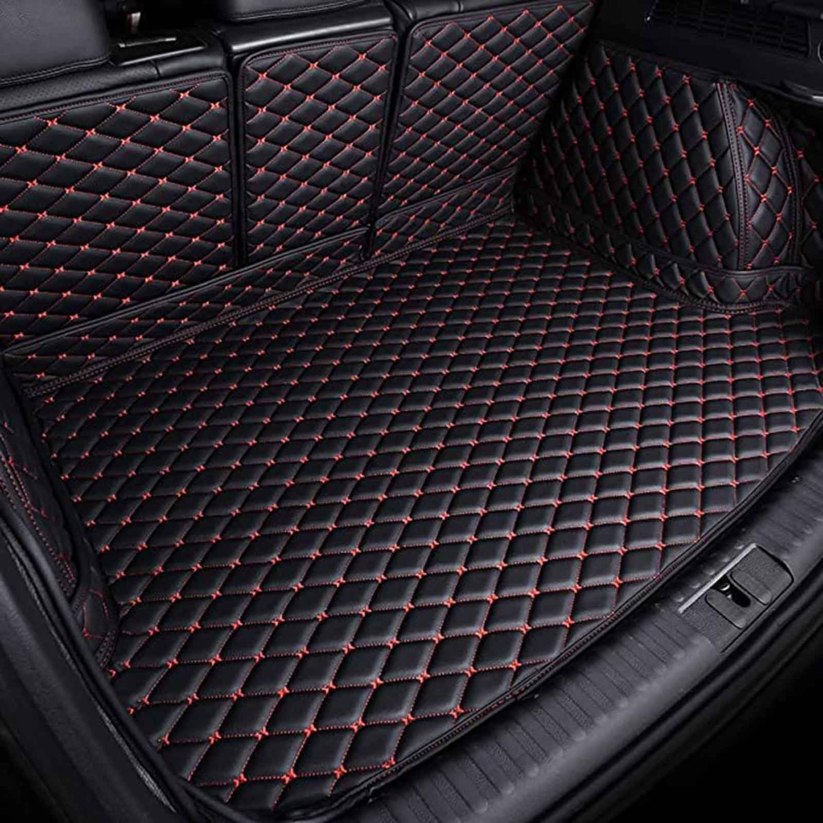 Vollabdeckung Auto Kofferraummatte für Infiniti QX70 2013-2017, rutschfest Leder Kofferraum Matte Schutzmatte, Langlebiges Wasserdicht Schützen Teppiche, Black Red von PEXGUN