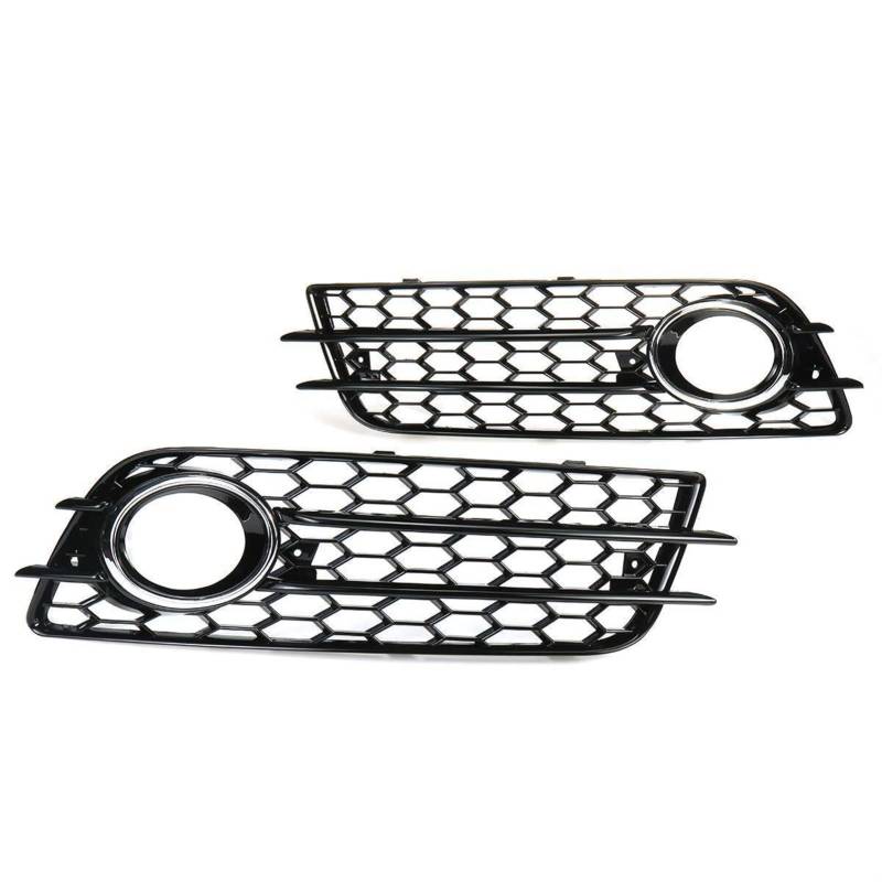 PEXORT 2PCS Auto Front Nebel Licht Kühlergrill Abdeckung Waben Nebel Lampe Grill, for Audi, for A4 B8 for, for S4 Stoßstange 2008-2012 8K0807681C 8K0807682C Nebelscheinwerfer-Grillabdeckung(Silver) von PEXORT