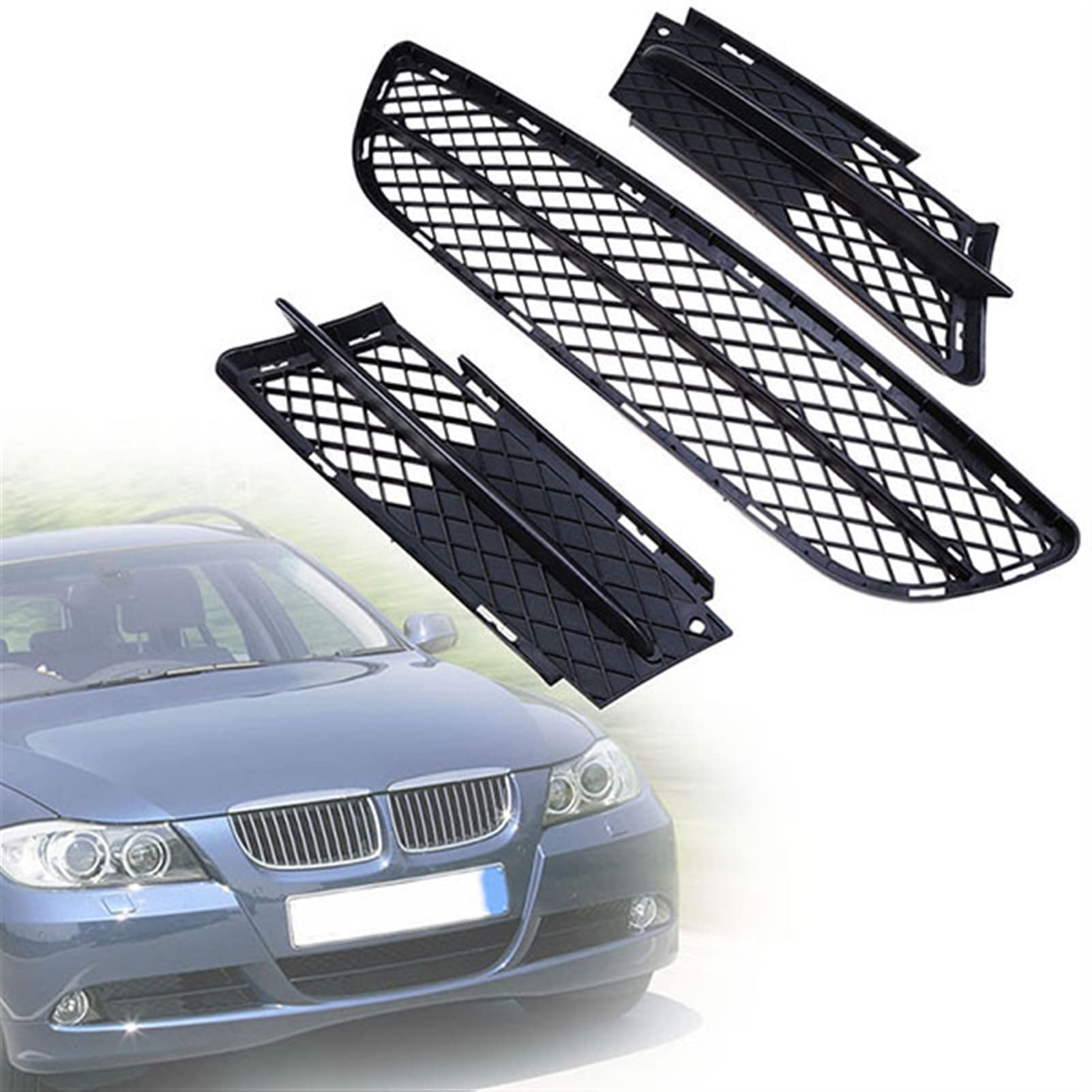 PEXORT Untere Grills der vorderen Stoßstange, Nebelscheinwerfer-Abdeckung, for, for 3er E90 Limousine 2005 2006 2007 2008 vor dem Facelift Nebelscheinwerfer-Grillabdeckung(Black 1 Set) von PEXORT