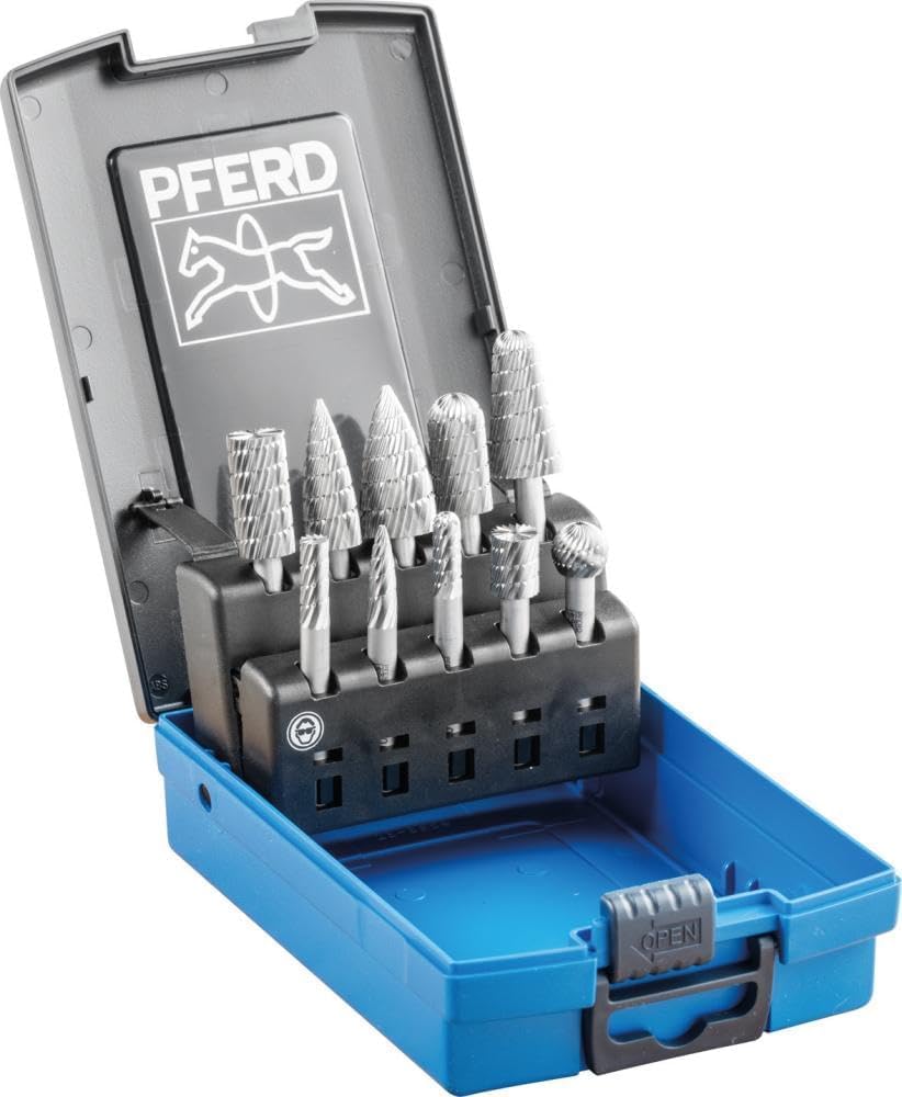 PFERD HSS-Frässtift-Set, 10-teilig, Zahnung 3, Schaft-ø 6 mm, 22900823 – für die Zerspanung von Stahl, Stahlguss und Gusseisen von PFERD