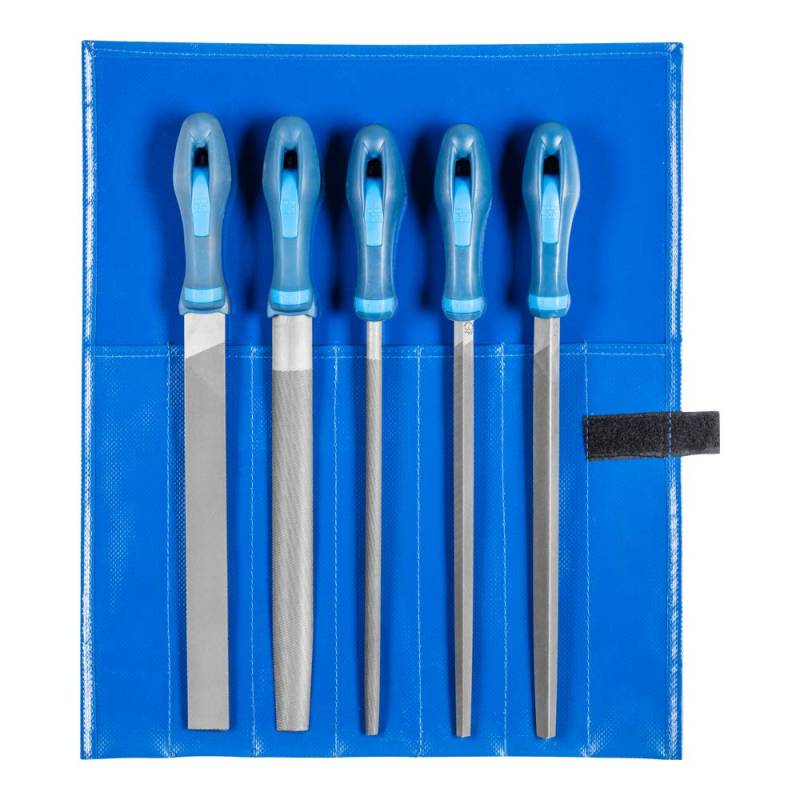 PFERD Werkstattfeilen-Set in PVC-Rolltasche, 5 Feilen, Kreuzhieb H1, 250mm, 11800541 – für die grobe Zerspanung und zum Schruppen geeignet von PFERD