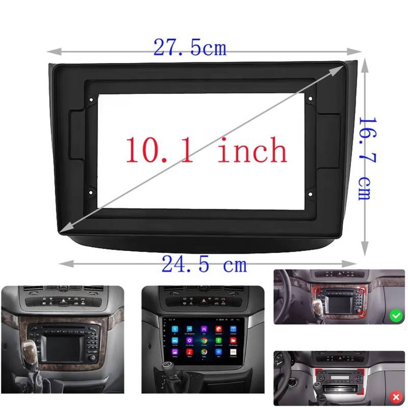 Car Radio Faceplate Frame/Passend for MERCEDES-BENZ Vito 2 / Viano 2 W639 2003–2015, 10-Zoll-Autoradio-Faszien-Stereo-Android-MP5-Player, 2Din-Head-Unit-Panel-Rahmen Car Radio Frame(Only frame) von PGAEVG