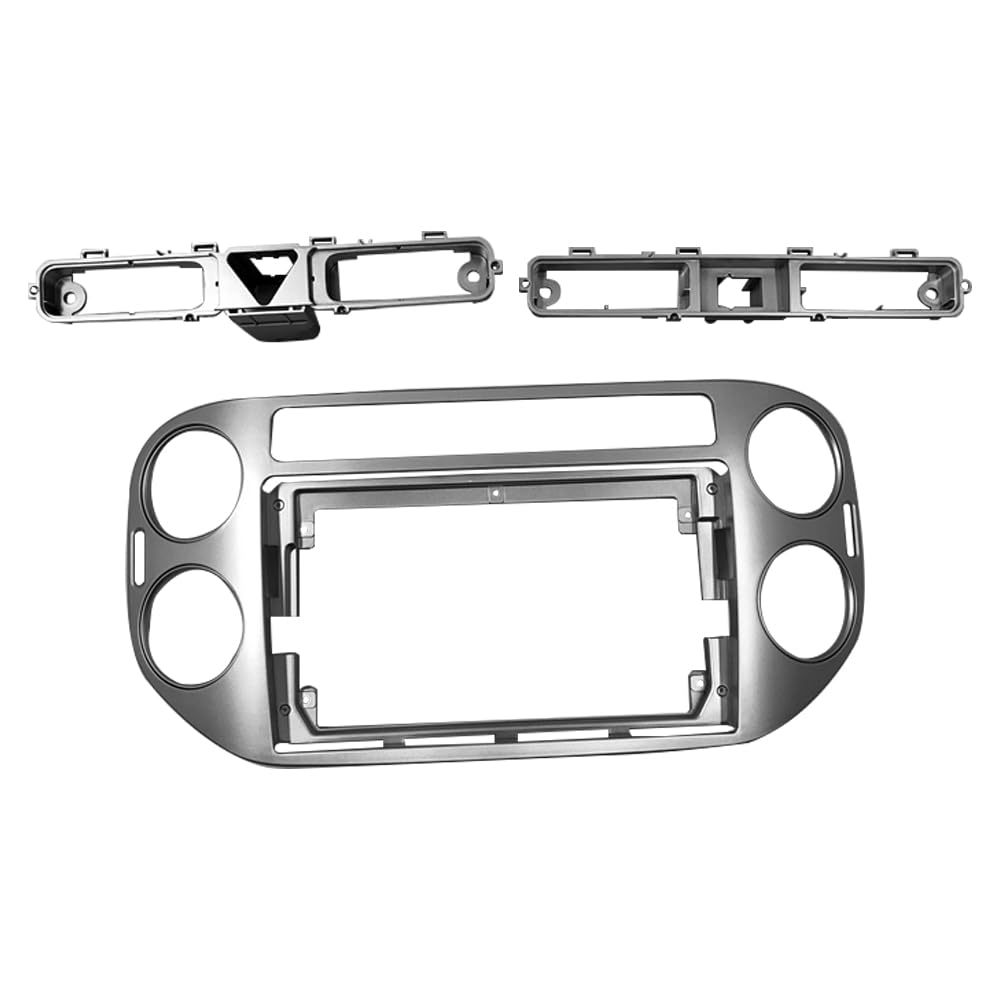 Car Radio Faceplate Frame 1/2Din Auto-DVD-Rahmen, nur Audio-Einbauadapter, Armaturenbrettverkleidung, 9 Zoll, passend for VW Tiguan, dunkelgrau, 2010–17, Doppel-Radio-Player Car Radio Frame(Silver,Onl von PGAEVG