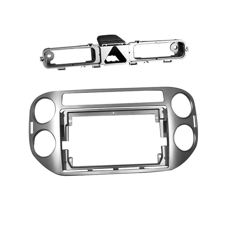 Car Radio Faceplate Frame 1/2Din Auto-DVD-Rahmen, nur Audio-Einbauadapter, Armaturenbrettverkleidung, 9 Zoll, passend for VW Tiguan, dunkelgrau, 2010–17, Doppel-Radio-Player Car Radio Frame(Silver-A,F von PGAEVG