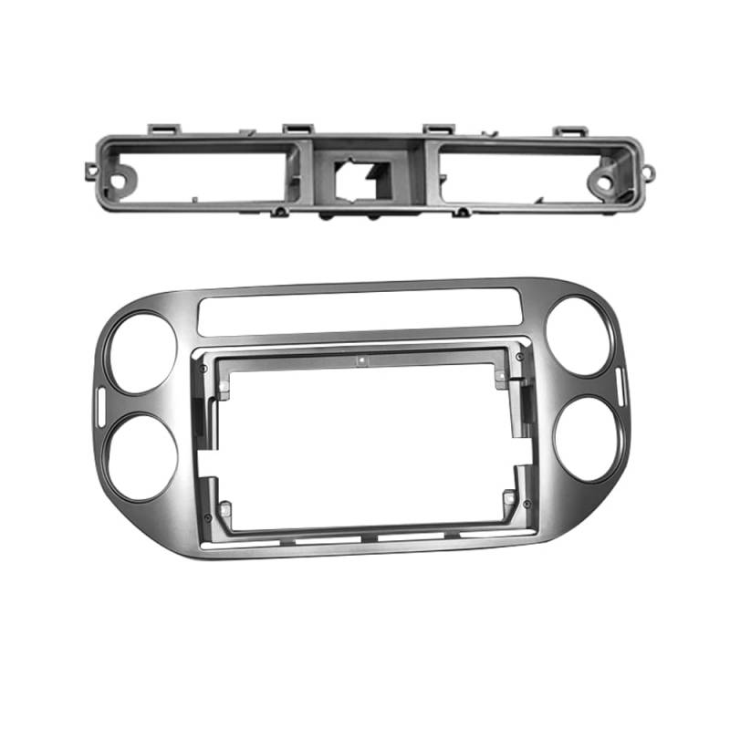 Car Radio Faceplate Frame 1/2Din Auto-DVD-Rahmen, nur Audio-Einbauadapter, Armaturenbrettverkleidung, 9 Zoll, passend for VW Tiguan, dunkelgrau, 2010–17, Doppel-Radio-Player Car Radio Frame(Silver-B,F von PGAEVG