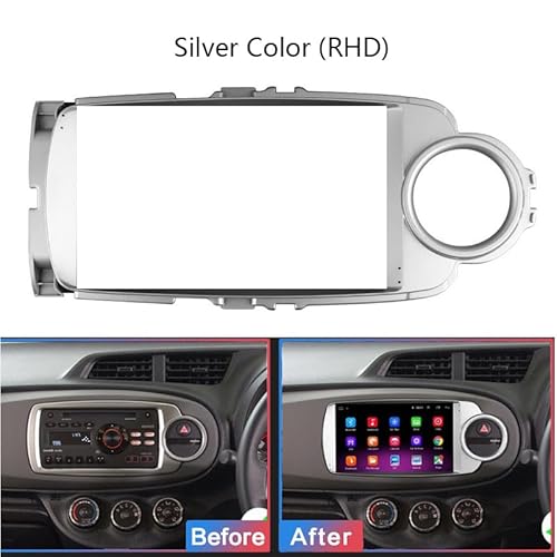 Car Radio Faceplate Frame 2-Din-Autoradio-Blende/Passend for Toyota Yaris 2012-2017, Auto-Stereo-Audio-Player, DVD-Panel, Armaturenbrett-Kit, Rahmen, Mittelkonsolenhalter Car Radio Frame(Silver colo von PGAEVG