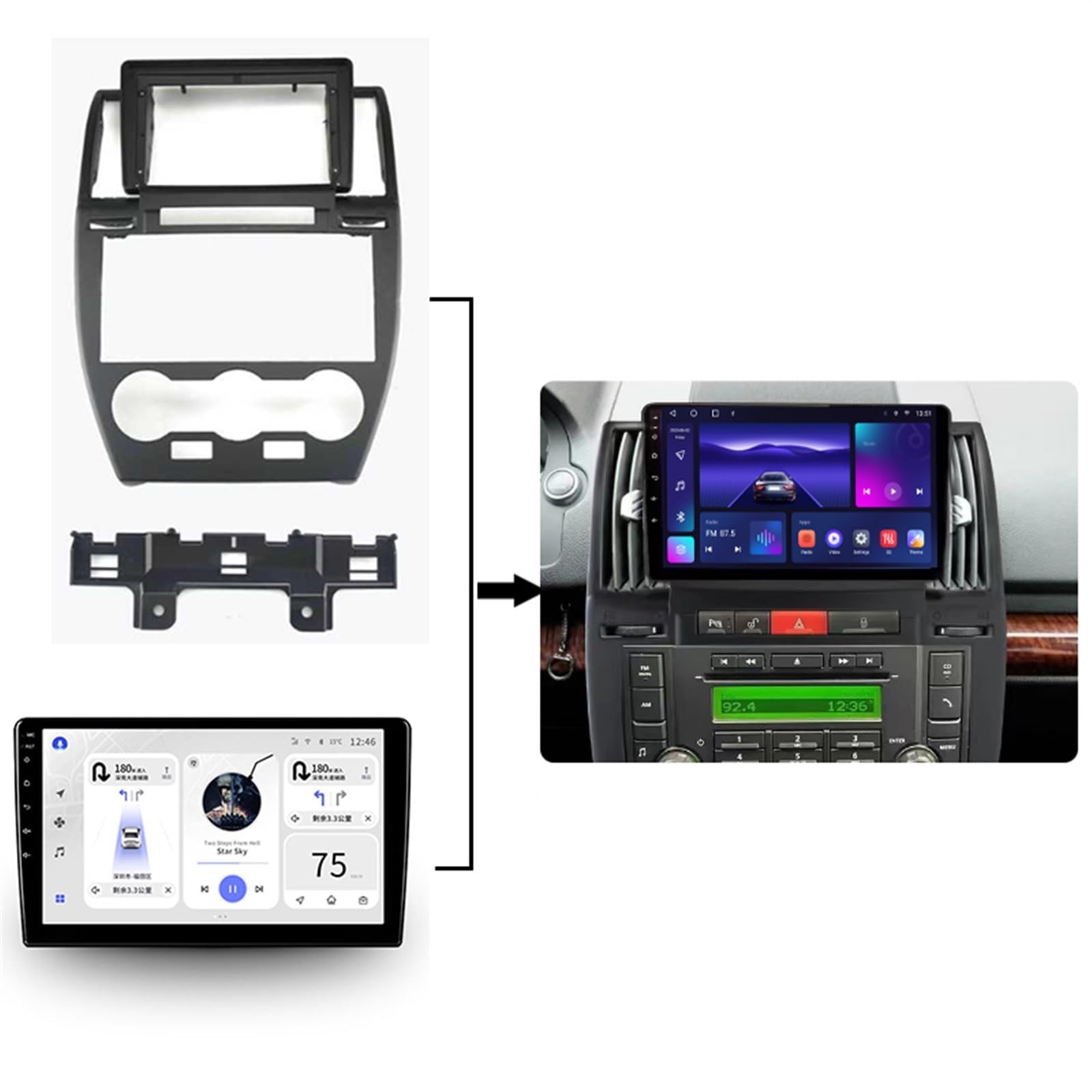 Car Radio Faceplate Frame 2-Din-Rahmen, 9-Zoll-Autoradio-Blende, passend for Land Rover Freelander 2 2006–2012, Video-Panel-Player, Audio-Dashboard-Halterung Car Radio Frame(Frame cable) von PGAEVG