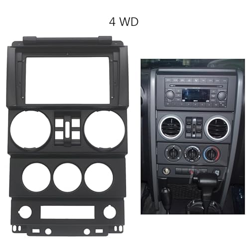 Car Radio Faceplate Frame 9-Zoll-Autoradio-Blende/Fit for JEEP WRANGLER RUBICON 2008 2009 2010 Video-Panel-Player Audio Dash 2-Din-Rahmen Armaturenbrett-Montagesatz Car Radio Frame(4WD,Fascia) von PGAEVG