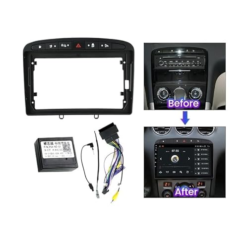 Car Radio Faceplate Frame 9-Zoll-Autoradio-Blende/Passend for Peugeot 308 408 2007-2020 Audio-Installation Dash Frame Mount Kit Montage Panel Kabel Canbus Rahmen Car Radio Frame von PGAEVG