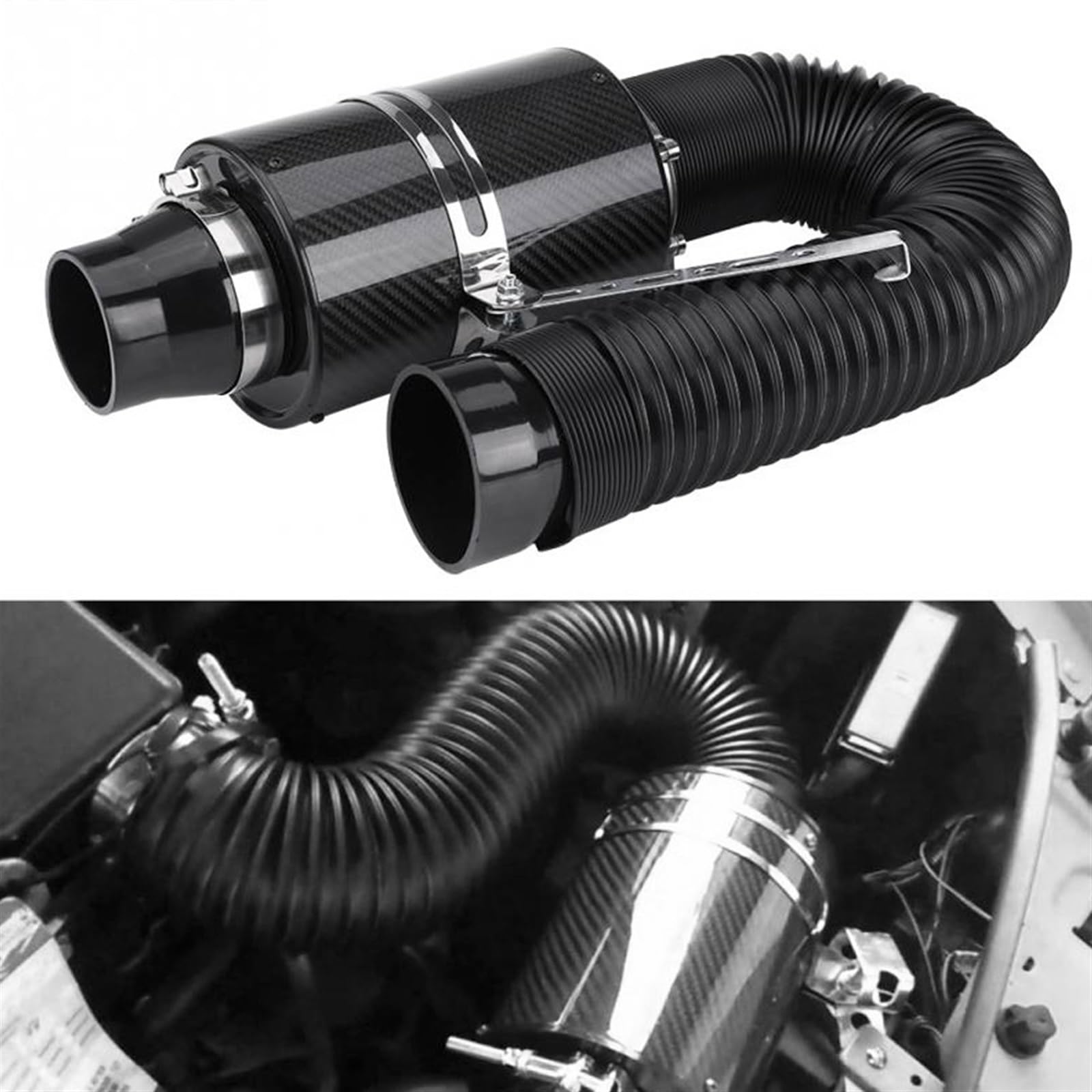 Intake Hose, Air Filter 1 Set Universal Auto Kaltluftfilter Feed Geschlossene Intake Induction Rohr Schlauch Kit 3 zoll Carbon Fiber Luftfilter Adapter Balg Ansaugschlauch, Luftfilter von PGAEVG