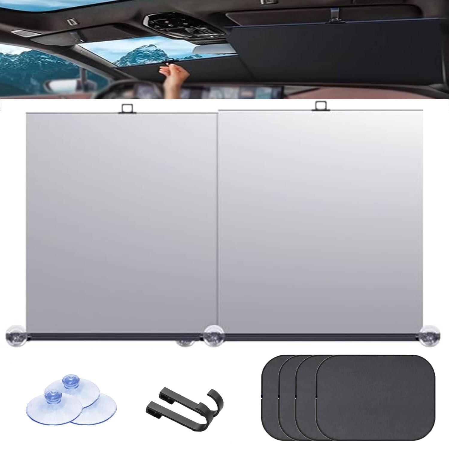 Automatic Retractable Car Sunshade, Retractable Sun Shade for Car Windshield, UV and Heat Protection Car Sun Shade, Auto Sunshade Fits Front Window of Various Models (1 Set+4 Side Sun Visors) von PGSLPH