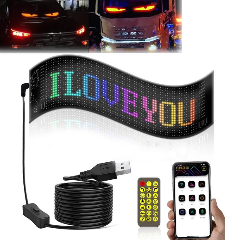 PGSLPH Colorful Eye Lamp Soft Screen for Car Windows, DIY Car Dynamic LED Smart Colorful Eye Lamp Soft Screen, Programmable Flexible Matrix Screen, with Remote Control (10.2 * 34.8CM) von PGSLPH