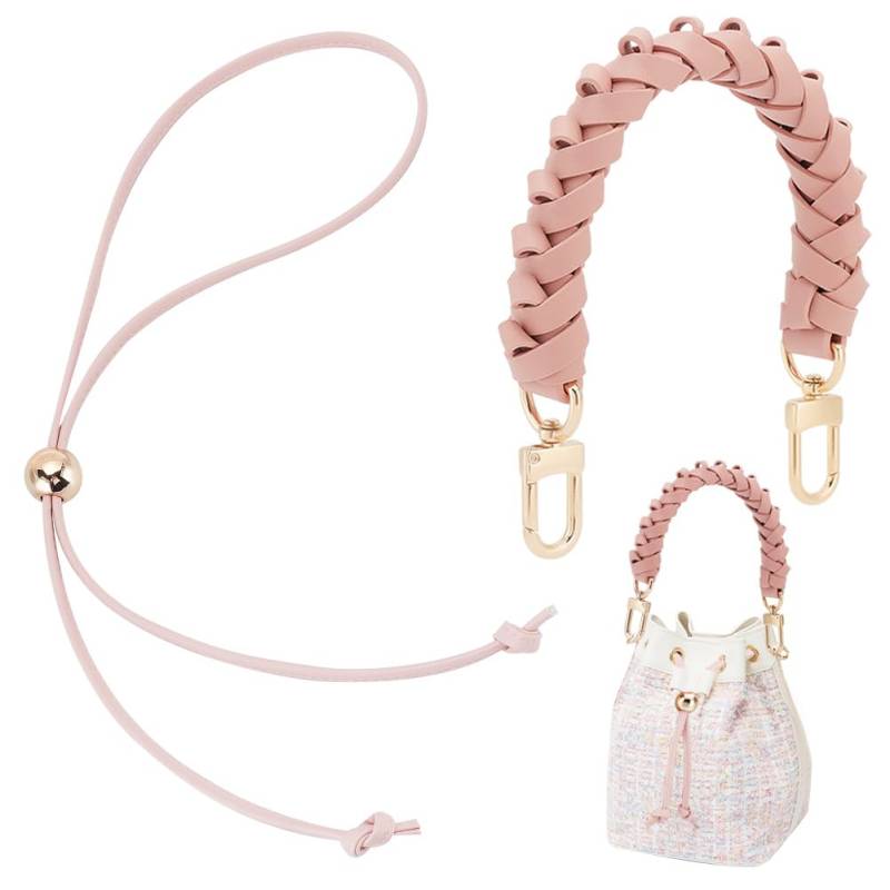 PH PandaHall 2 Stück PU Leder Taschengriffe Rosa Oberseite Geflochtene Geldbörsenriemen Kurzer Taschenriemen Beuteltasche Kordelzug Für Beaubourg Neonoe Pochette Schiebeschnurhalter Boho Tasche 31cm von PH PandaHall