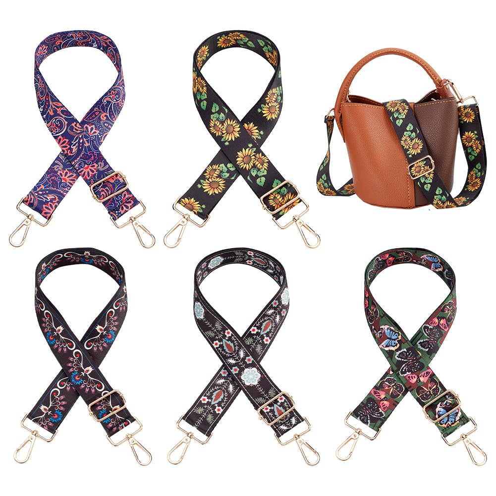 PH PandaHall 5 Styles Ethno Taschenriemen Handtaschengurt Ersatz Schulter Crossbody Gurt 1.5 Zoll Breit Verstellbarer Geldbörsengurt Blumenstickerei Für DIY Damentaschen von PH PandaHall