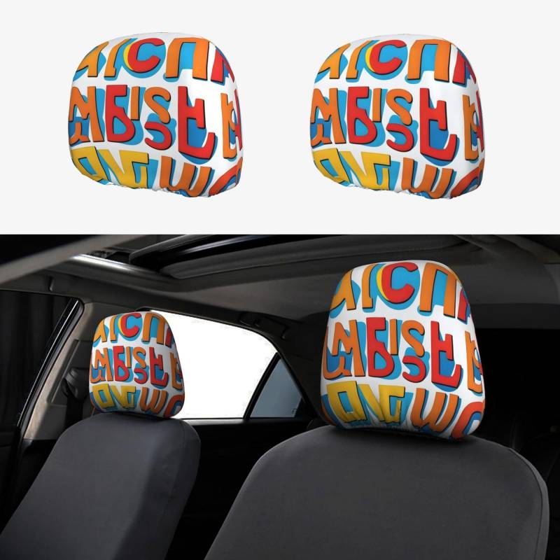 PHAYAH Autositz-Kopfstützen-Bezug, Alphabet-Kombination, gemustert, universelles Autositz-Zubehör, 2-teiliges Set, passend für Limousine, SUV, LKW von PHAYAH