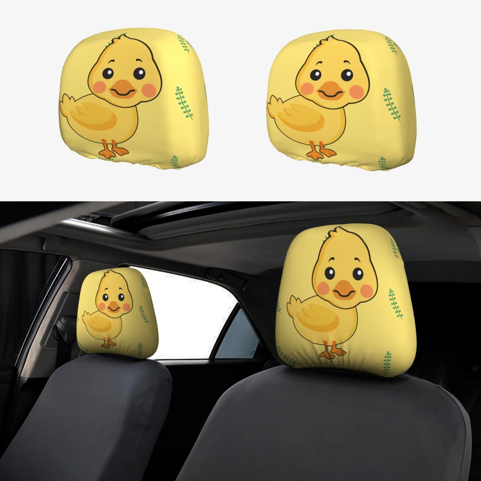 PHAYAH Autositz-Kopfstützen-Bezug, Motiv: Cartoon-Ente, universelles Autositz-Zubehör, 2-teiliges Set, passend für Limousine, SUV, LKW von PHAYAH