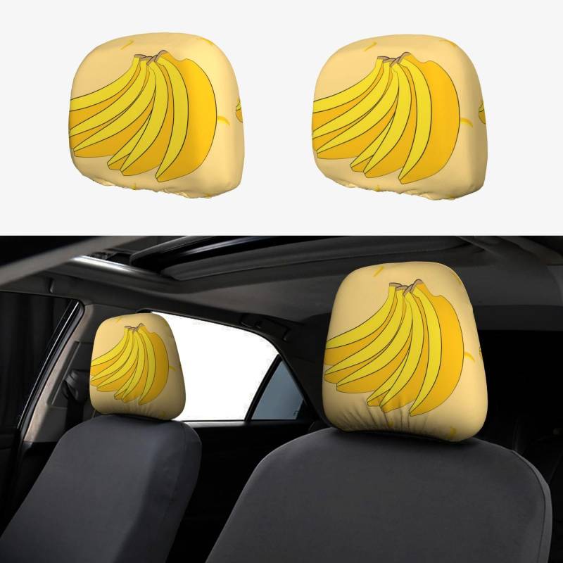 PHAYAH Autositz-Kopfstützenbezug, Motiv: Cartoon-Banane, universelles Autositz-Zubehör, 2-teiliges Set, passend für Limousine, SUV, LKW von PHAYAH