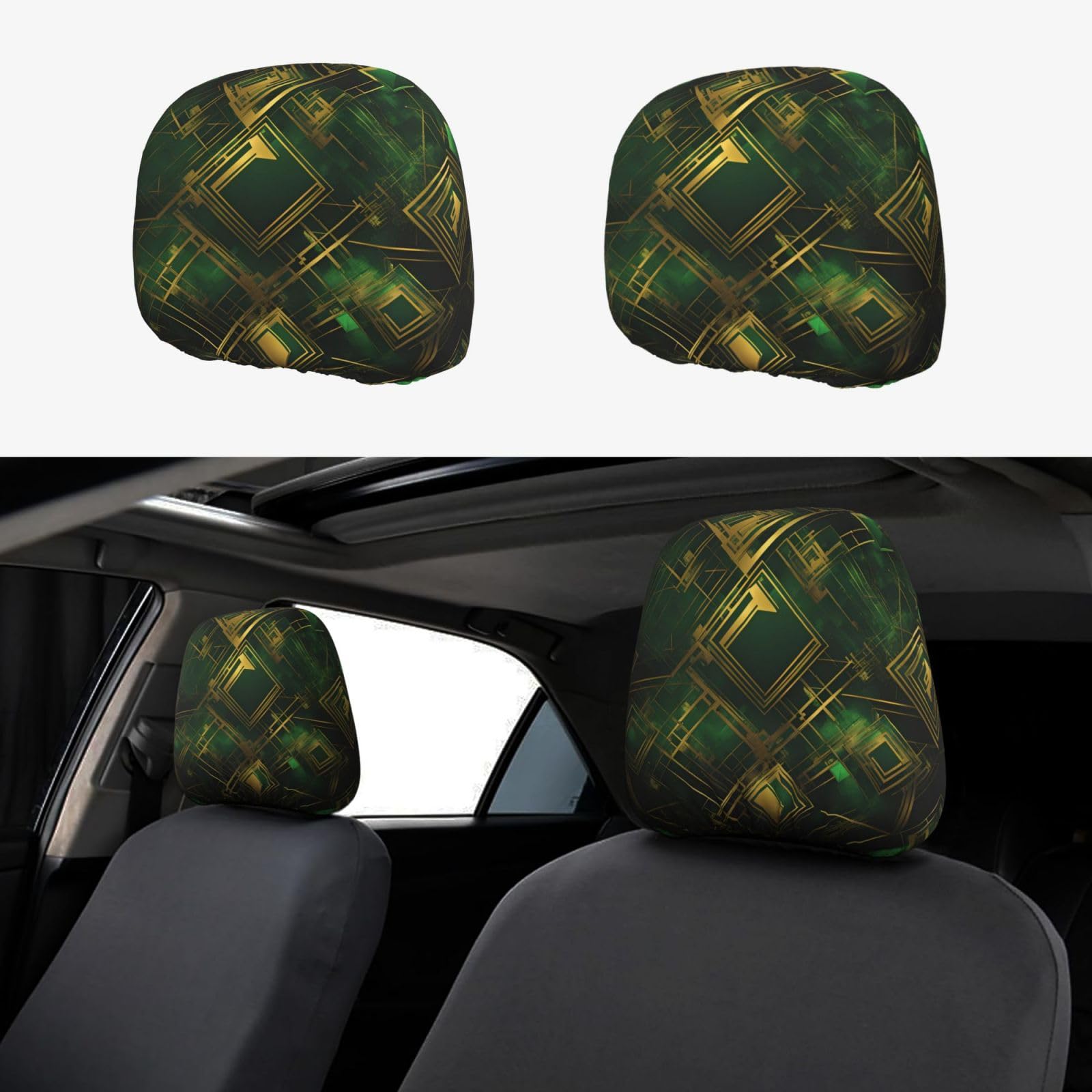 PHAYAH Autositz-Kopfstützenbezug, universal, 2-teiliges Set, passend für Limousine, SUV, LKW, Schwarz und Grün von PHAYAH