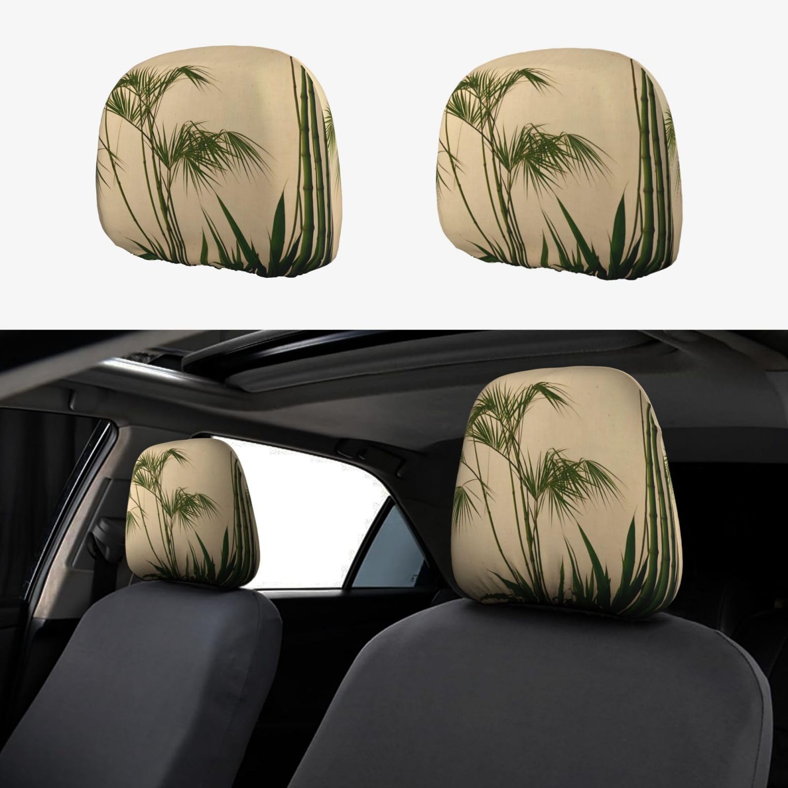 PHAYAH Clump Of Bamboo Patterned Car Seat Headrest Cover Protector Universal Car Seat Accessory 2-teiliges Set, passend für Limousine, SUV, LKW von PHAYAH