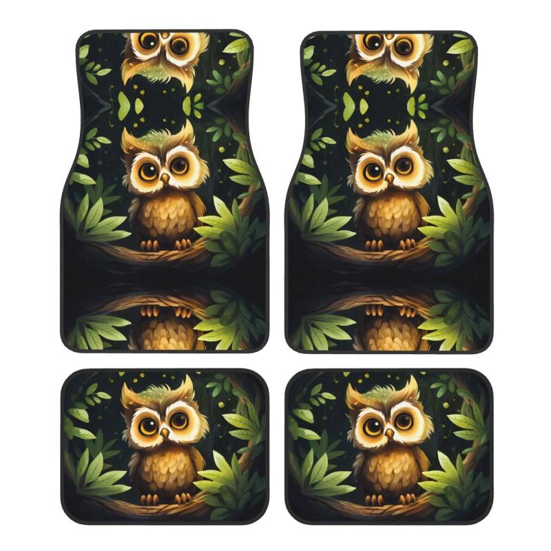 Phayah Big Eyed Owl Print Auto Fußmatten 4 Stück Auto Innenraum Teppiche Teppich Universal Fahrzeug Bodenschutz Teppiche Autozubehör von PHAYAH