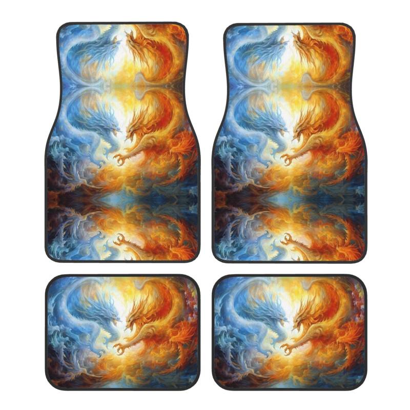 Phayah Ice and Fire Monster Print Auto Fußmatten 4 Stück Auto Innenraum Teppiche Teppich Universal Fahrzeug Bodenschutz Teppiche Autozubehör von PHAYAH