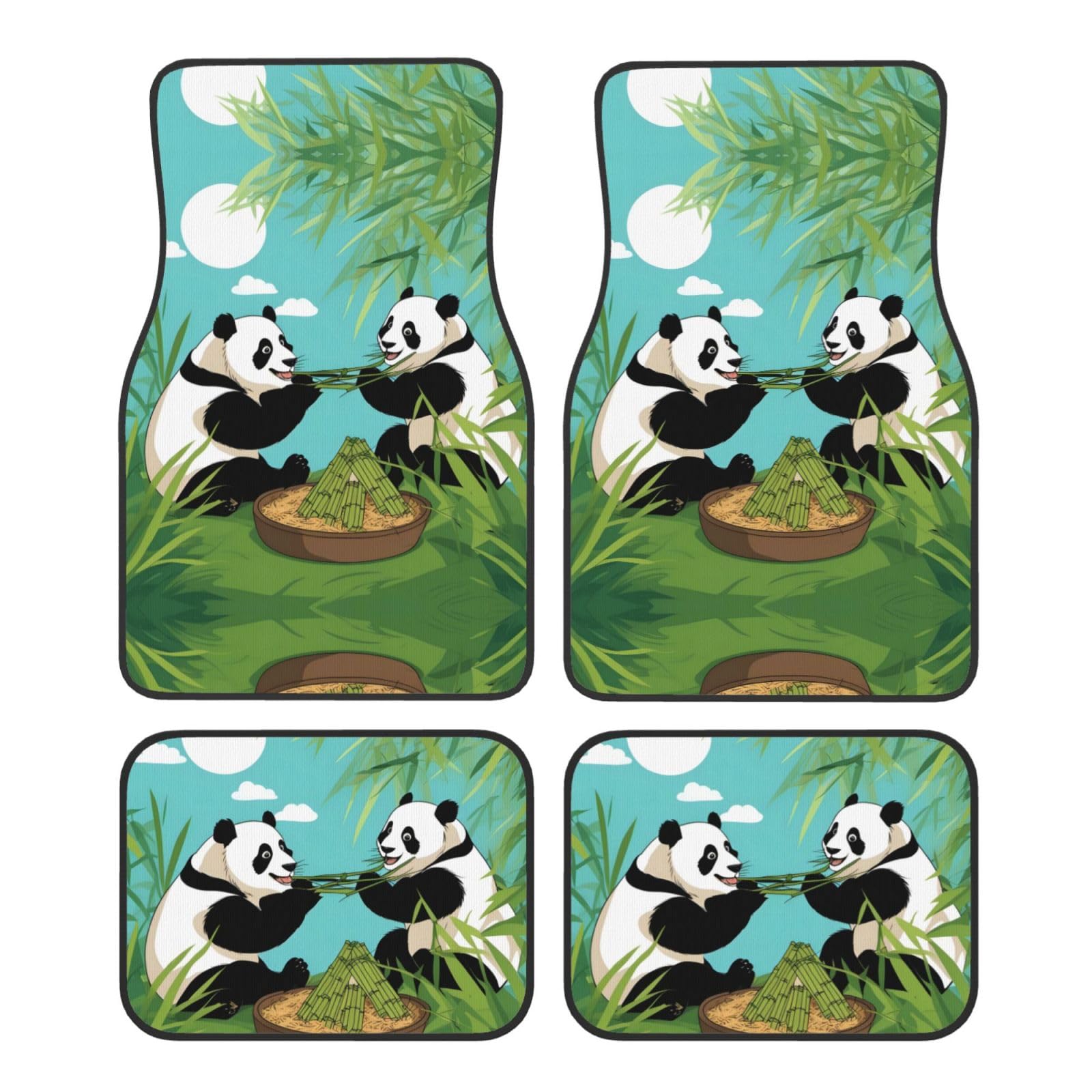 Phayah Two Cute Big Pandas Print Car Floor Mats 4 Pieces Auto Interior Rugs Carpet Universal Vehicle Floor Protection Rugs Car Accessories von PHAYAH