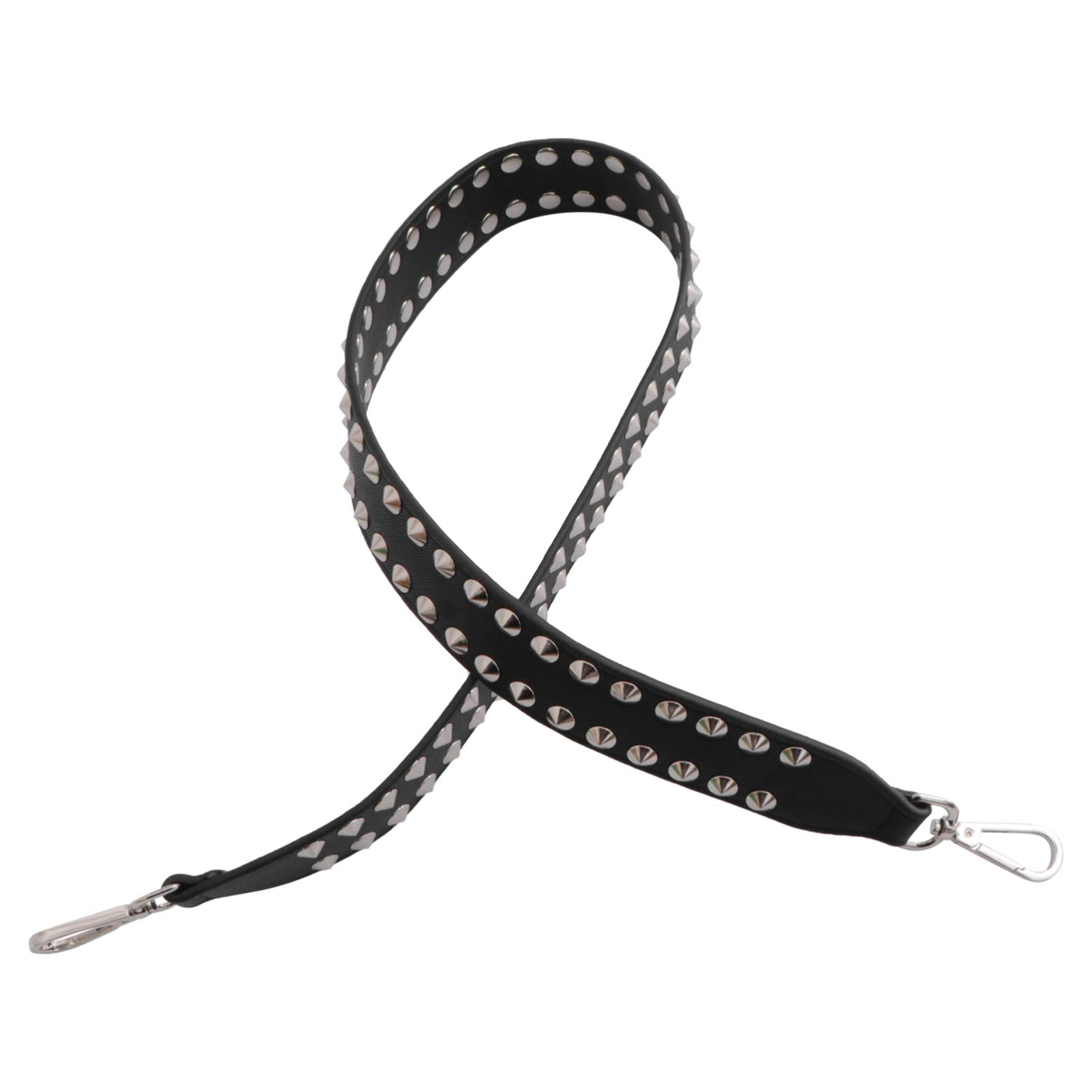 PHENOFICE Punk Wide Strap Umhängetasche Für Damen Breite Schulterriemen Mit Silbernen Nieten Doppelseitige Schwarze Gestaltung Stilvolles Accessoire Für Jede Gelegenheit von PHENOFICE