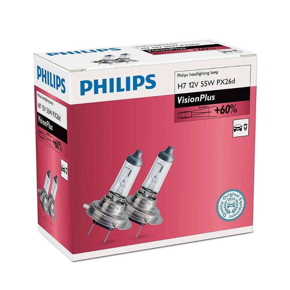 Philips H7 VisionPlUS 12 V 55 W Lampen Scheinwerfer 60% mehr Vision 12972 vpc2 Twin Pack von PHILIPS