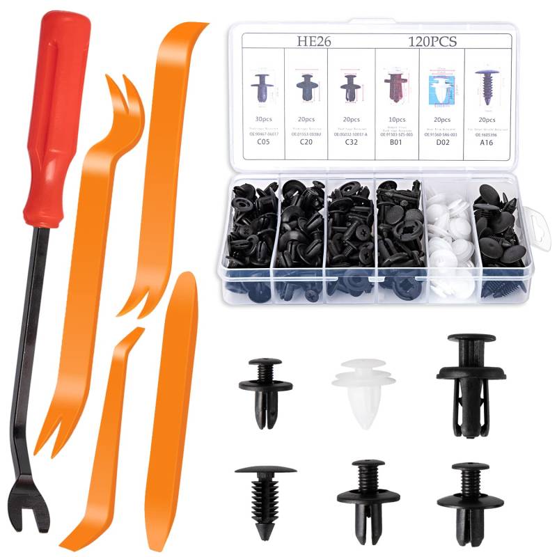 PHYLES 125 Stück Auto Befestigung Clips,6 Arten Universal Befestigungclips,Türverkleidung Klammern Nylon Stoßstange Spreiznieten Karosserie Clips von PHYLES