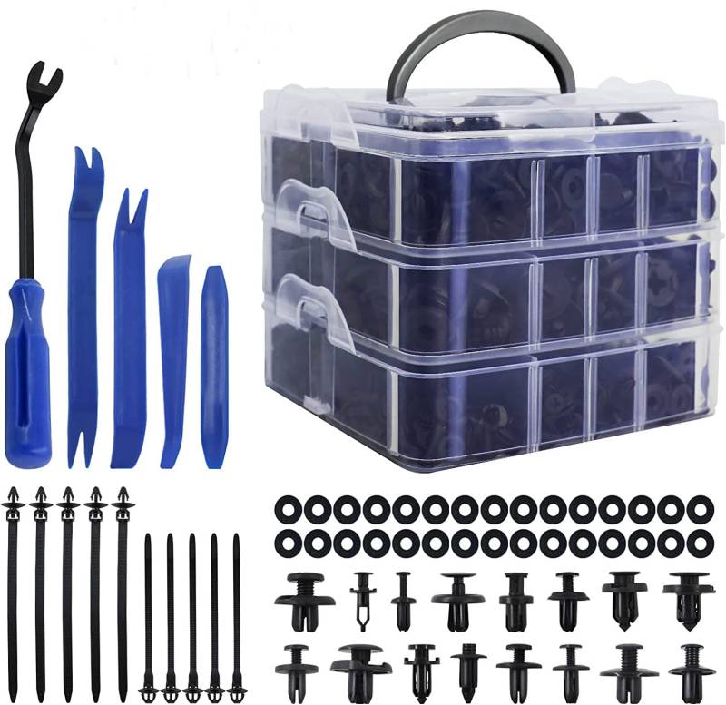 PHYLES Auto Befestigung Clips, 665 Stücke Befestigungsclips Universal, Türverkleidung Klammern Stoßstangen Zierleisten Clips Auto Set mit Demontage Werkzeuge, Kabelbinder und Schwammig Kissen von PHYLES