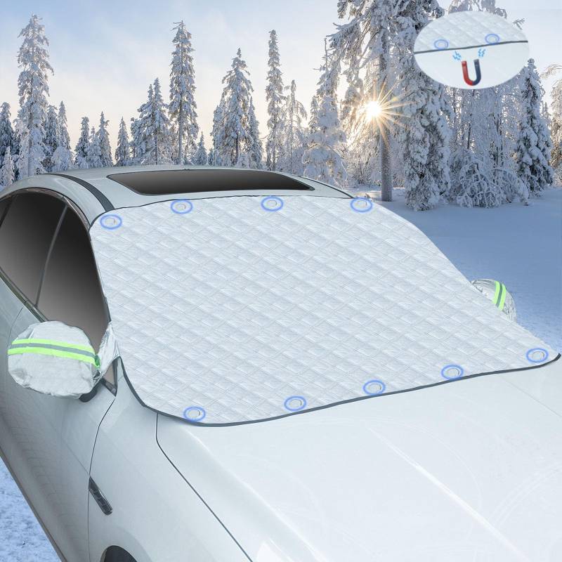 PHYLES Frontscheibenabdeckung Auto, 5 Lagige Verdickte Winter Windschutzscheibe Abdeckung, Sonnenschutz Auto Frontscheibe, UV-Schutz, Magnetische Auto Windschutzscheibenabdeckung für Meisten Autos von PHYLES