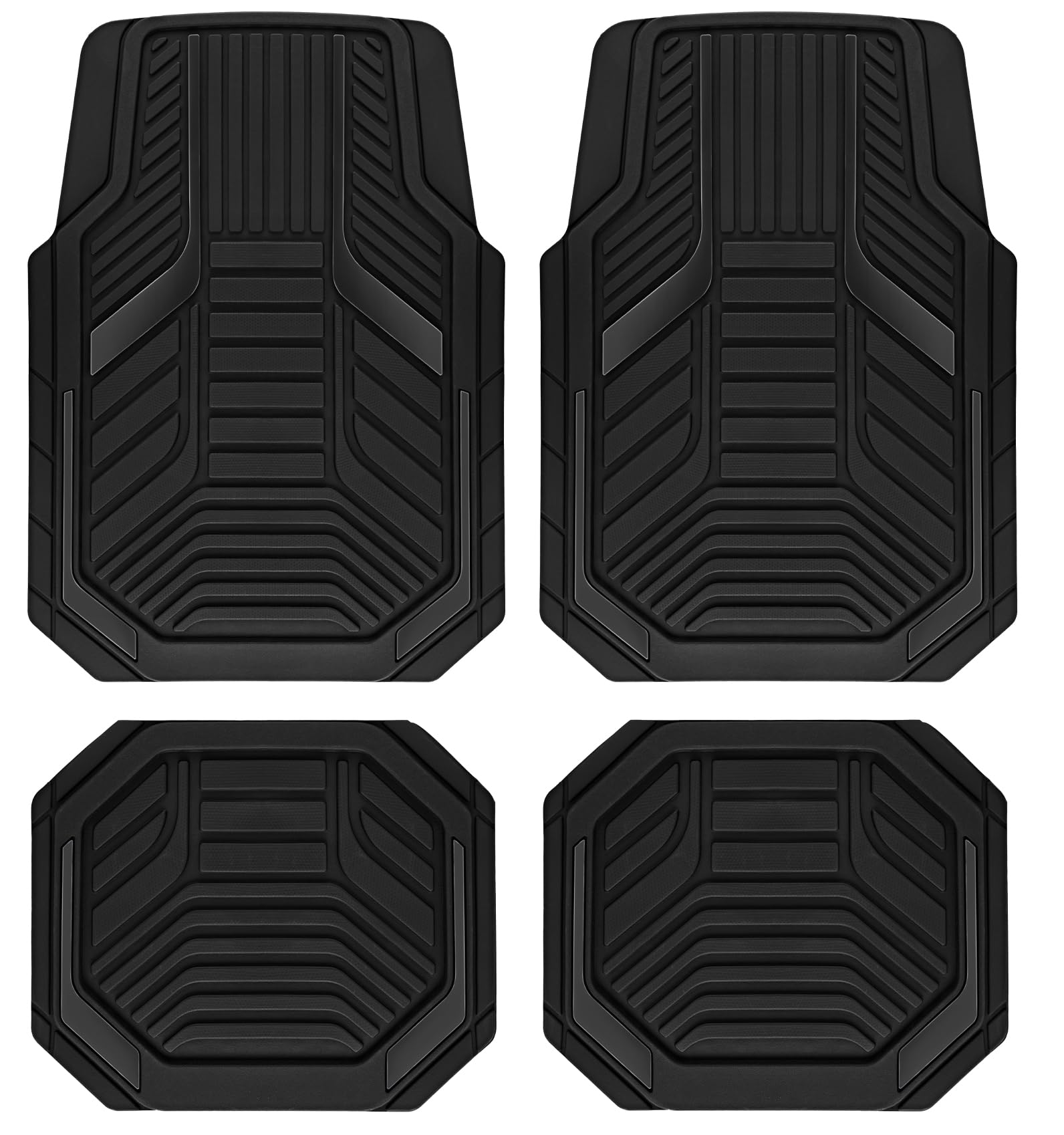 PIC AUTO Strapazierfähige Gummi-Fußmatten, schwarze Aluminiumfolie, Automatten-Set, vorne und hinten, mit rutschfester Unterseite, Allwetterschutz, passend für Auto, SUV, Limousine, Van von PIC AUTO