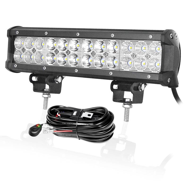 PICAA 12 Zoll 72W LED Lightbar Auto 12V Mit Kabelbaum Led Lichtbalken Arbeitsscheinwerfer Bar 6000K Weiß Wasserdicht für Offroad LKW 4WD 4x4 SUV KFZ UTE ATV von PICAA