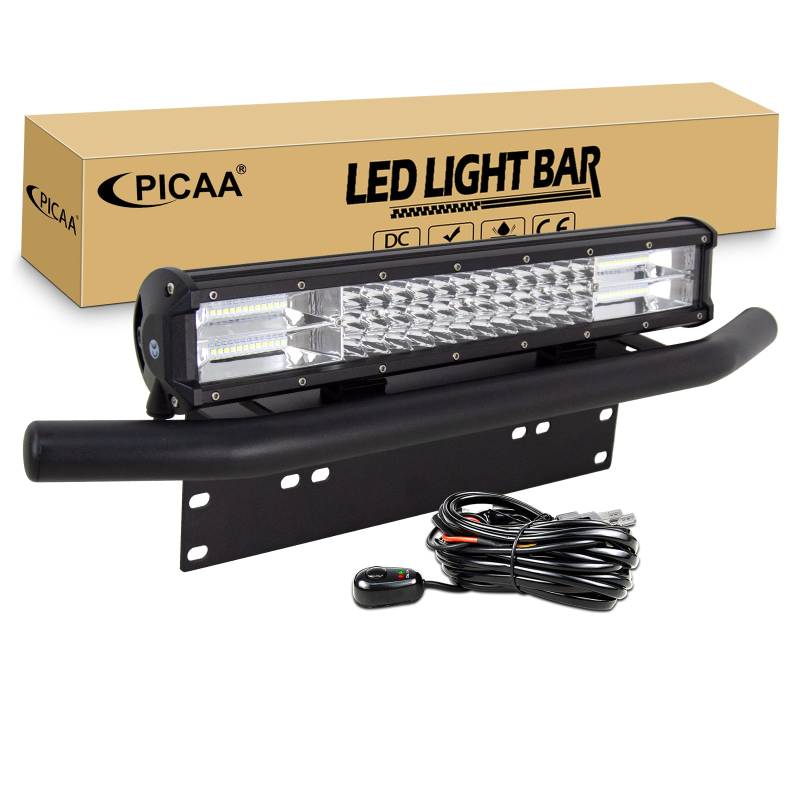 PICAA 18 Zoll 252W LED Lightbar mit Halterung 12V Kabelbaum Kit, Tri-Reihen Spot Flood Combo Arbeitsscheinwerfer für Auto Offroad 4x4 LKW Traktor, 6000K Weiß Wasserdicht von PICAA