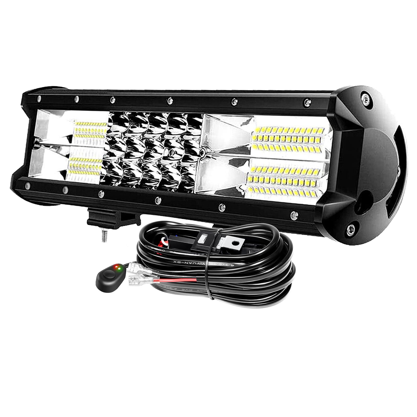 PICAA 180W 12 Zoll LED Lightbar mit Kabelbaum Kit Tri-Reihe LED Lichtbalken Arbeitsscheinwerfer 12V 6000K Wasserdicht für Auto Offroad LKW ATV UTV SUV von PICAA