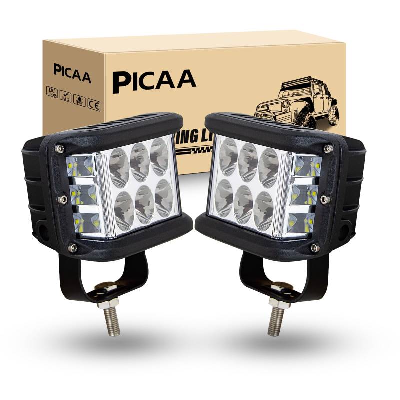 PICAA 2 Stück LED Arbeitsscheinwerfer, 3-seitiger Schütze, 4 Zoll 60W Led Arbeitslicht für Auto, Geländewagen Boot LKW 4x4 SUV, ATV Traktoren 6000K weiß 12V 24V von PICAA