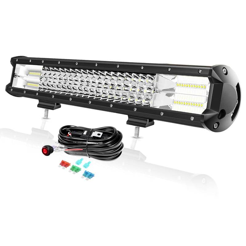 PICAA LED Arbeitsscheinwerfer 20 Zoll 288W Tri-Reihen LED Lightbar Lichtbalken 12V mit Kabelbaum Kit Auto Offroad 4x4 LKW Led Zusatzscheinwerfer von PICAA