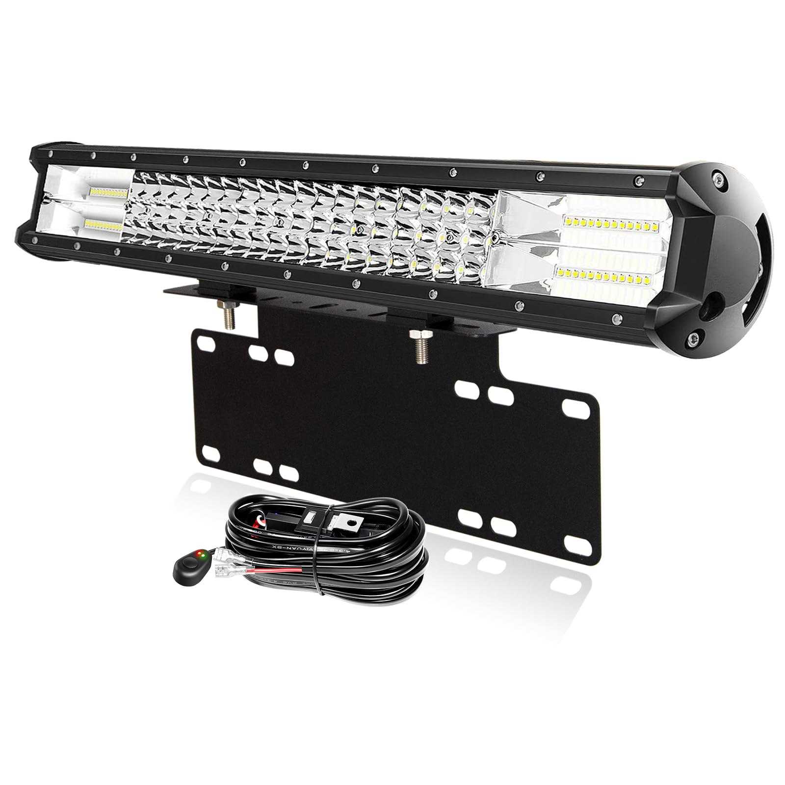 PICAA 20 Zoll 288W LED Lightbar mit Kennzeichenhalterung 12V Kabelbaum Kit, 3 Rows LED-Lichtleiste Arbeitsscheinwerfer Spot Flood für Auto Offroad 4x4 LKW Traktor, 6000K Weiß Wasserdicht von PICAA