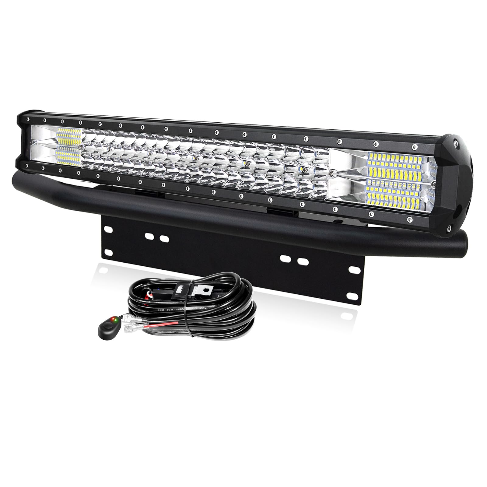 PICAA 23 Zoll 324W LED Lichtbalken mit Halterung 12V Kabelbaum, Tri-Reihen Spot Flood Combo Lightbar Arbeitsscheinwerfer für Auto Offroad 4x4 LKW Traktor, 6000K Weiß Led Nebelscheinwerfer von PICAA