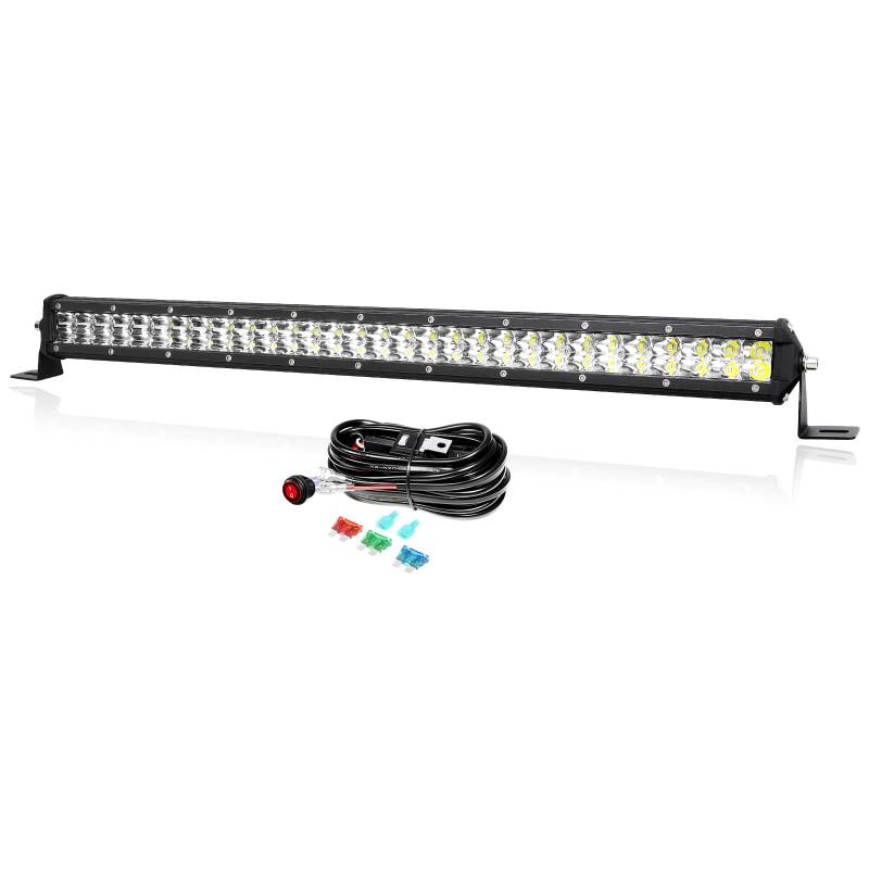 PICAA 24 Zoll 180W LED Lightbar Mit Kabelbaum Kit 12V, 6000K Weiß LED Lichtbalken Arbeitsscheinwerfer Bar Wasserdicht für Auto Offroad 4x4 LKW Traktor ATV SUV von PICAA