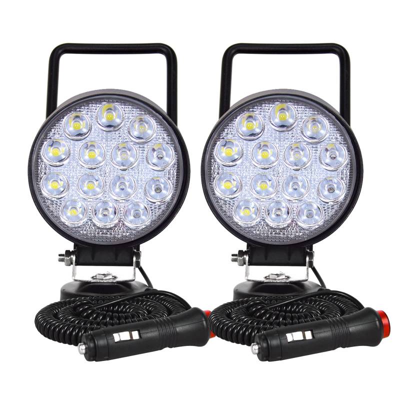 PICAA 2tlg 4 Zoll LED Arbeitsscheinwerfer mit Magnetfuß, Rund 42W Led Spotlicht Lightbar Auto Offroad 4x4 LKW Traktor 12V 24V Zusatzscheinwerfer von PICAA