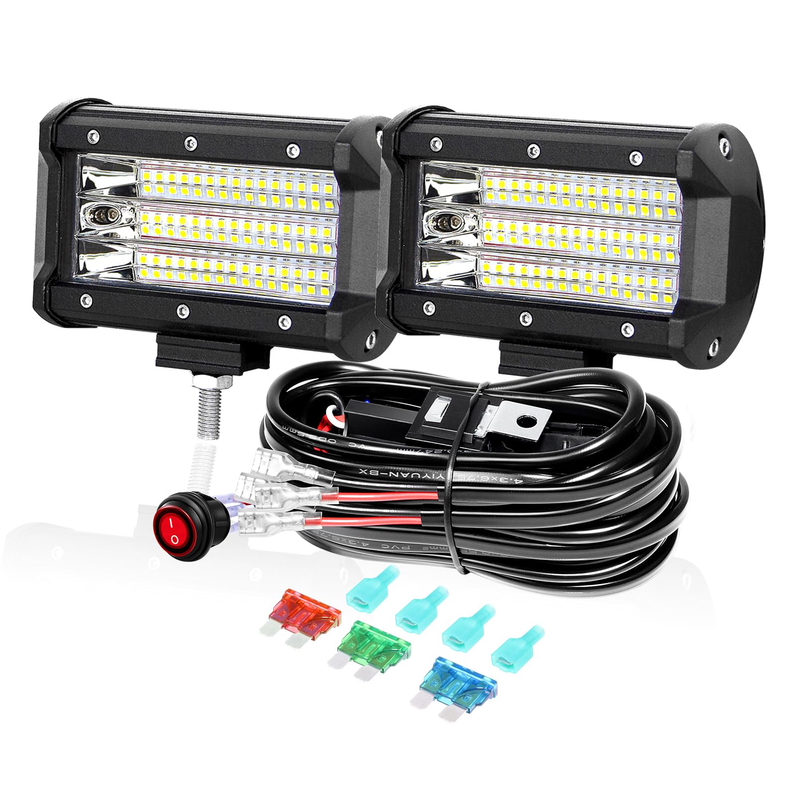 PICAA 2tlg 5 Zoll 135W LED Arbeitsscheinwerfer mit 12V Kabelbaum Kit, 6000K Weiß Flutlicht Led Lightbar Lichtbalken Auto Offroad 4x4 LKW Traktor Motorrad Zusatzscheinwerfer von PICAA