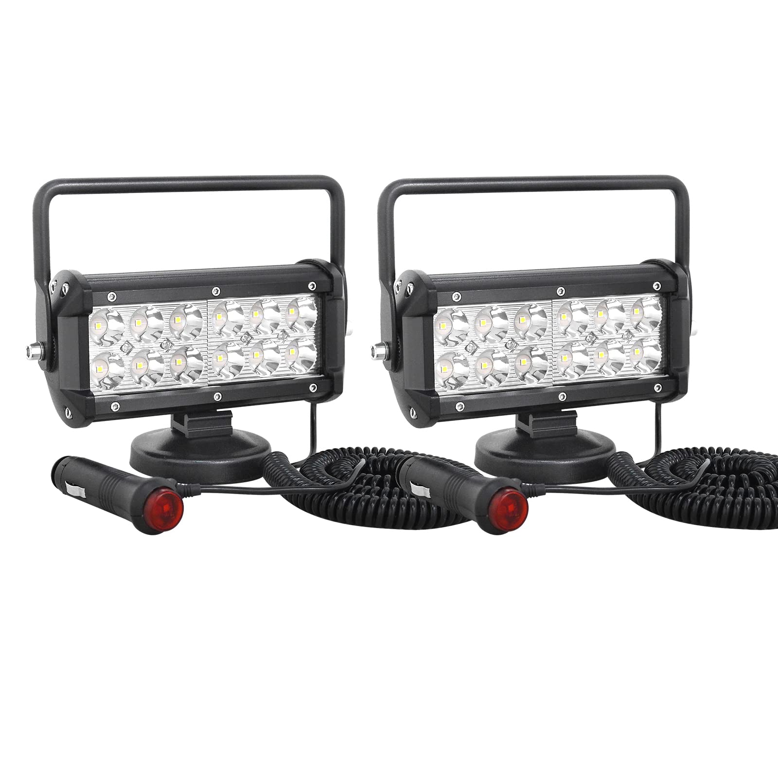 PICAA 2tlg 7 Zoll LED Arbeitsscheinwerfer mit Magnetfuß, 36W Led Spotlicht Lightbar Auto Offroad 4x4 LKW Traktor 12V 24V Zusatzscheinwerfer von PICAA