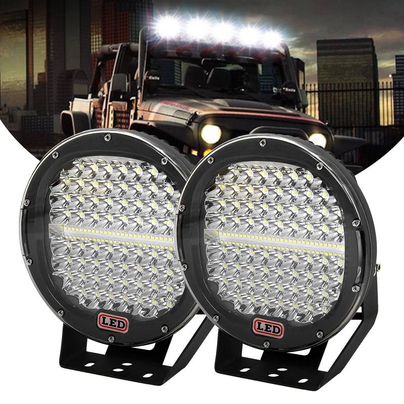 PICAA 2tlg Schwarz 9 Zoll 294W Rund LED Arbeitsscheinwerfer, Led Lightbar Fahrlicht für Auto Offroad 4X4 Traktor LKW 12V 24V, 6000K Weiß Led Scheinwerfer von PICAA