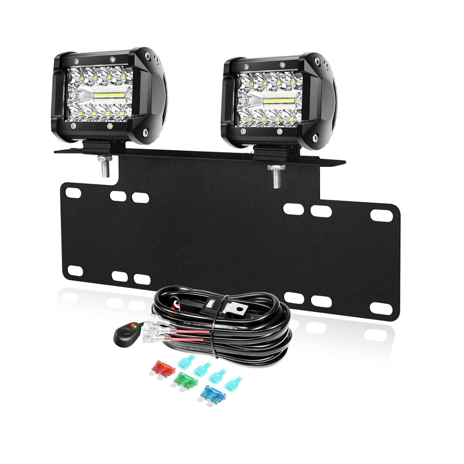 PICAA 2x 4 Zoll 60W LED Arbeitsscheinwerfer mit Halterung 12V Kabelbaum, 3 Rows LED-Lichtleiste Spot Flood Lightbar Lichtbalken für Auto Offroad 4x4 LKW Traktor, 6000K Weiß Led Nebelscheinwerfer von PICAA