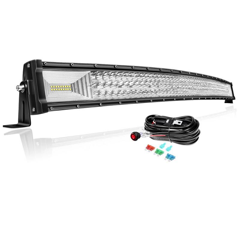 PICAA 3 Rows Gewölbt 42 Zoll LED Lightbar 540W mit Kabelbaum Kit Lichtbalken Arbeitsscheinwerfer Flutlicht Spotlight für Offroad Auto 12V 6000K Weiß von PICAA