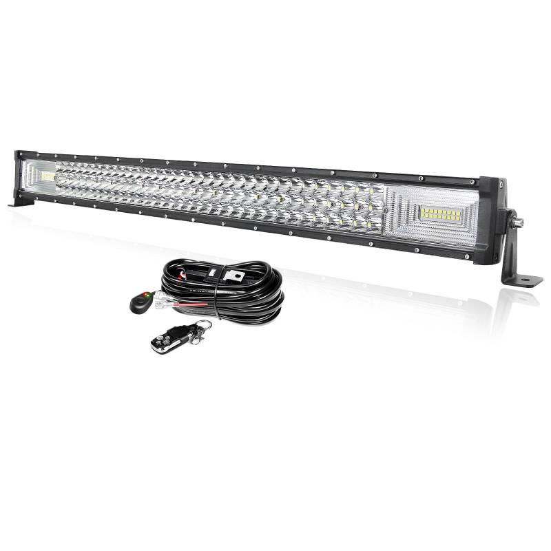 PICAA 32 Zoll 405W LED Arbeitsscheinwerfer mit Blitz Kabelbaum Kit, Tri-Reihen LED Lightbar Lichtbalken 12V 24V Lichtleiste Auto Offroad 4x4 Zusatzscheinwerfer von PICAA