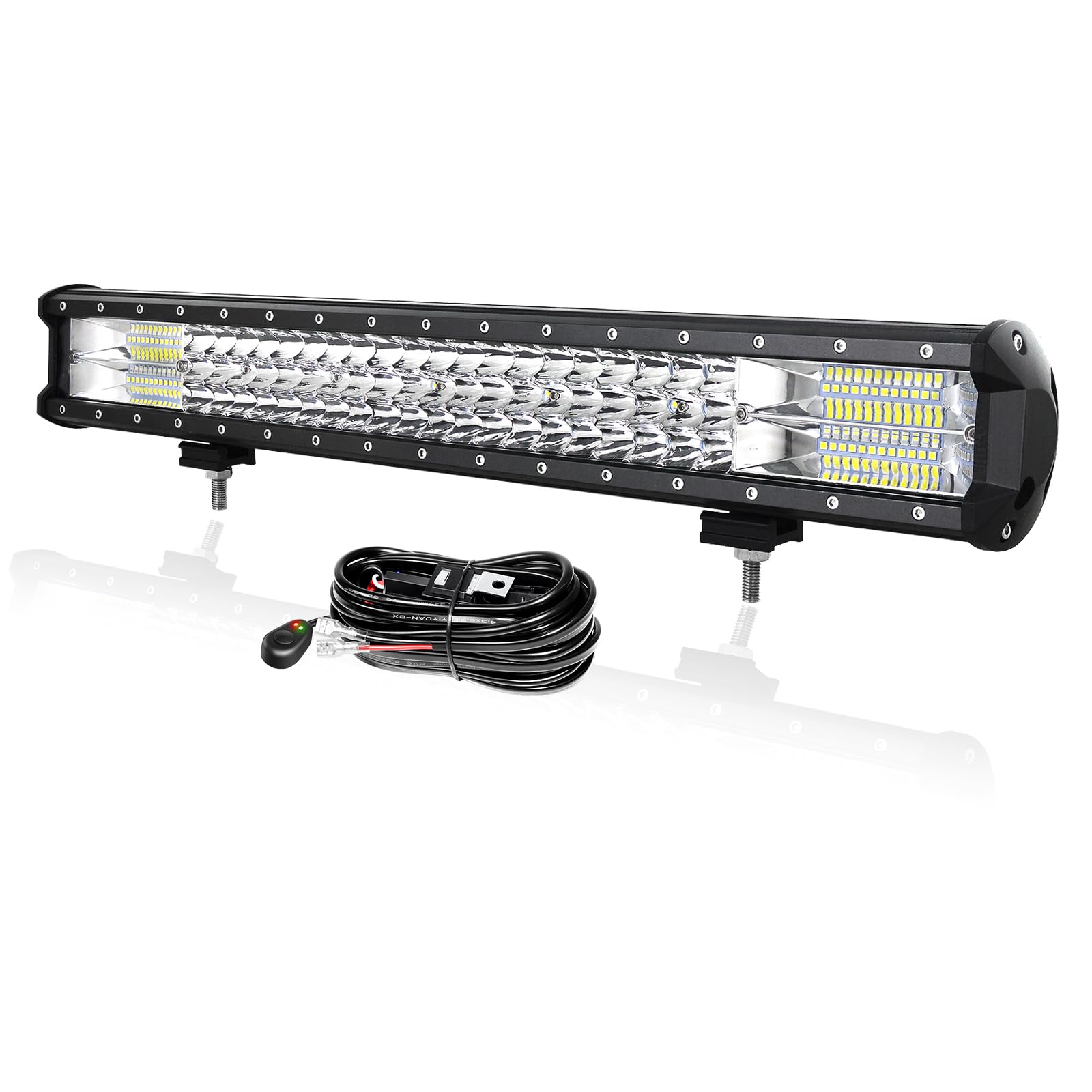 PICAA 324W 23 Zoll LED Lightbar mit Kabelbaum Kit Tri-Reihe LED Lichtbalken Arbeitsscheinwerfer 12V 6000K Wasserdicht für Auto Offroad LKW ATV UTV SUV von PICAA