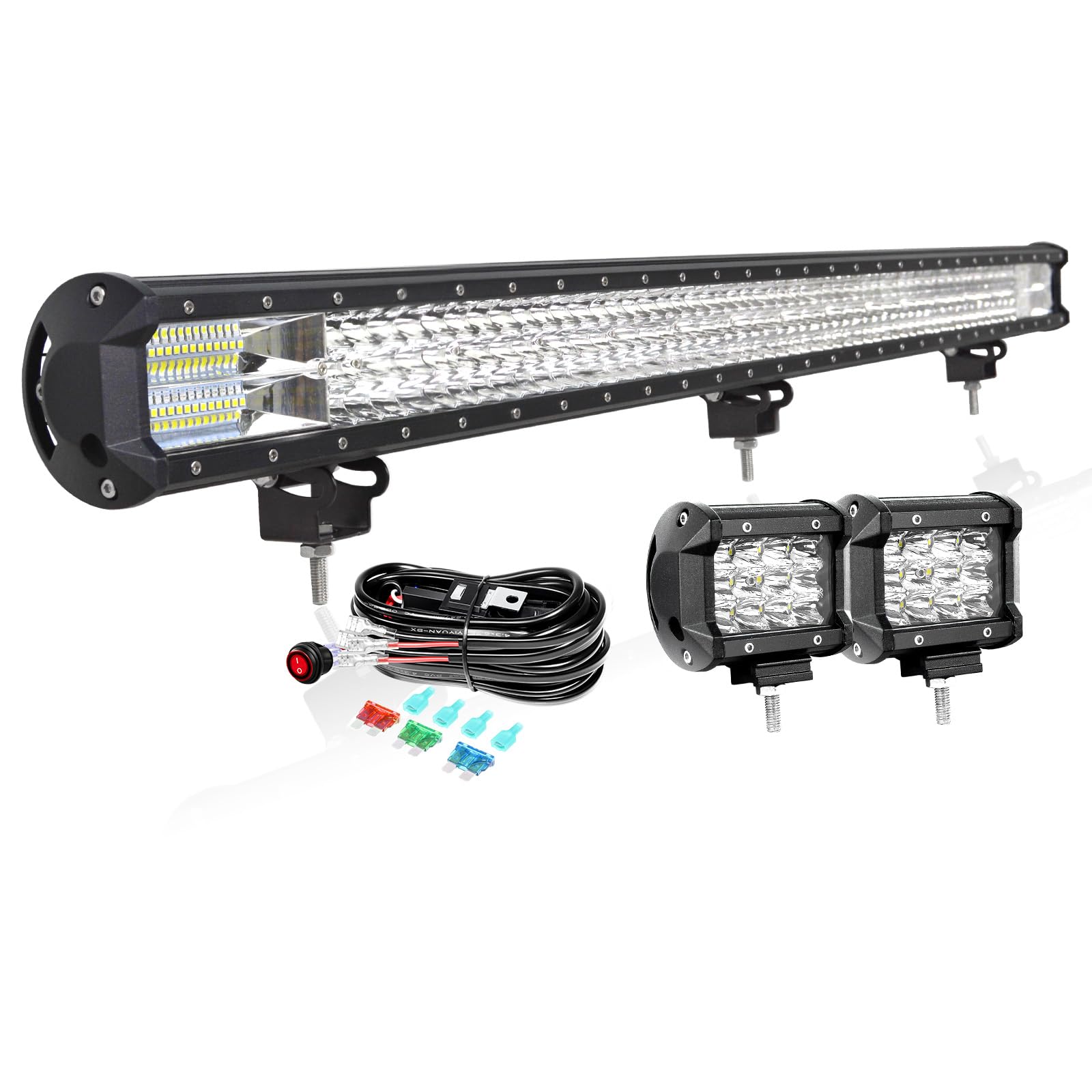 PICAA 45 Zoll 612W LED Lightbar+2x 4 36W LED Arbeitsscheinwerfer+Kabelbaum Kit, Tri-Reihen Led Lichtbalken 12V 24V Auto Offroad 4x4 Zusatzscheinwerfer Flutlicht Spotlight von PICAA